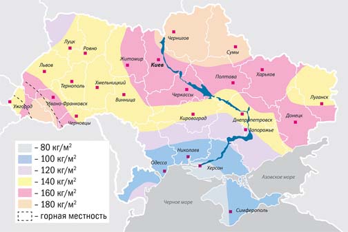 Карта районов снеговых нагрузок